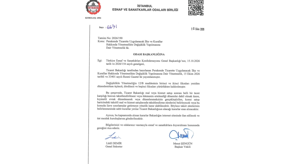  Perakende Ticarette Uygulanacak İlke ve Kurallar Hakkında Yönetmelikte Değişiklik Yapılmasına Dair Yönetmelik İlk.